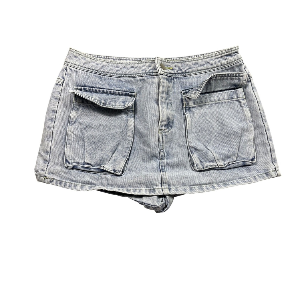 Grey Bandit Denim Skort Women's M Light Wash Utility Pocket Mini Jean Skirt